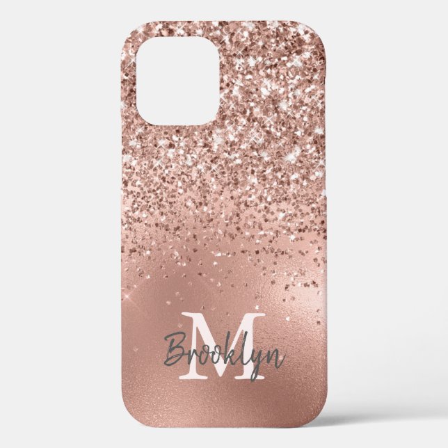 Pink Rose Gold Glitter Confetti Modern Monogrammed Case-Mate iPhone Case (Back)