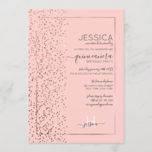 Pink Rose Gold Glitter Confetti Side Quinceañera Invitation