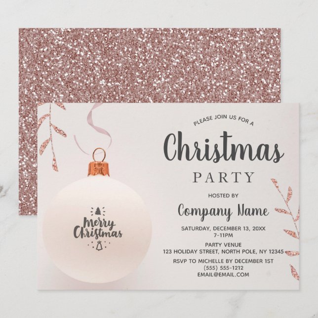 Pink Rose Gold Glitter Corporate Holiday Party Invitation (Front/Back)