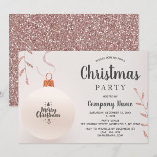 Pink Rose Gold Glitter Corporate Holiday Party Invitation