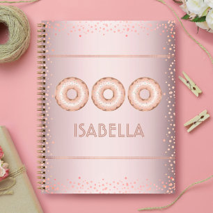 Pink rose gold glitter doughnuts name modern girly notebook