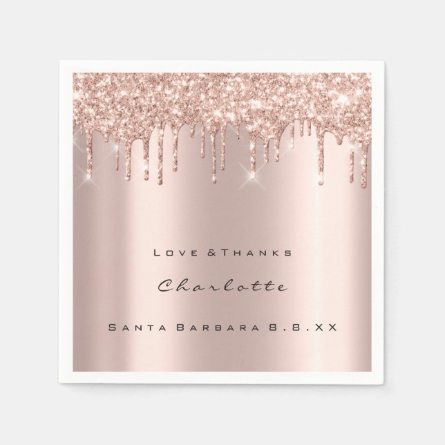 Pink Rose Gold Glitter Drips Spark Sweet 16 Bridal Napkin (Front)