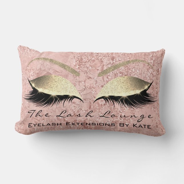 Pink Rose Gold Glitter Glam Makeup Lashes Beauty Lumbar Cushion (Front)
