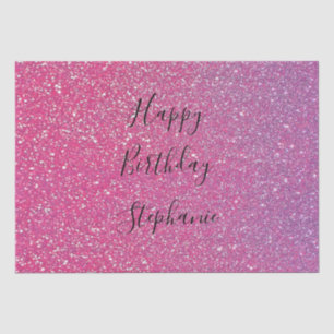 Pink Rose Gold Glitter Happy Birthday Custom Name Tissue Paper