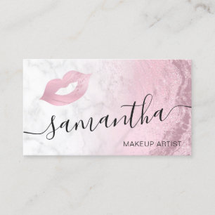 Pink rose gold glitter lips marble makeup artist business card