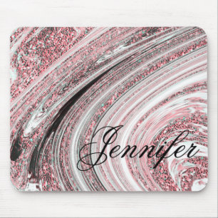 Pink Rose Gold Glitter Marble Geode with Monogram Mouse Mat