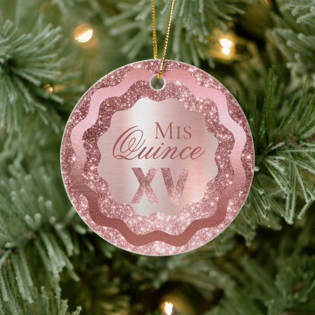 Pink Rose Gold Glitter Mis Quince XV Quinceañera  Ceramic Tree Decoration (Tree)
