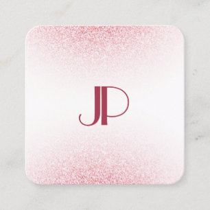 Pink Rose Gold Glitter Modern Elegant Monogram Square Business Card