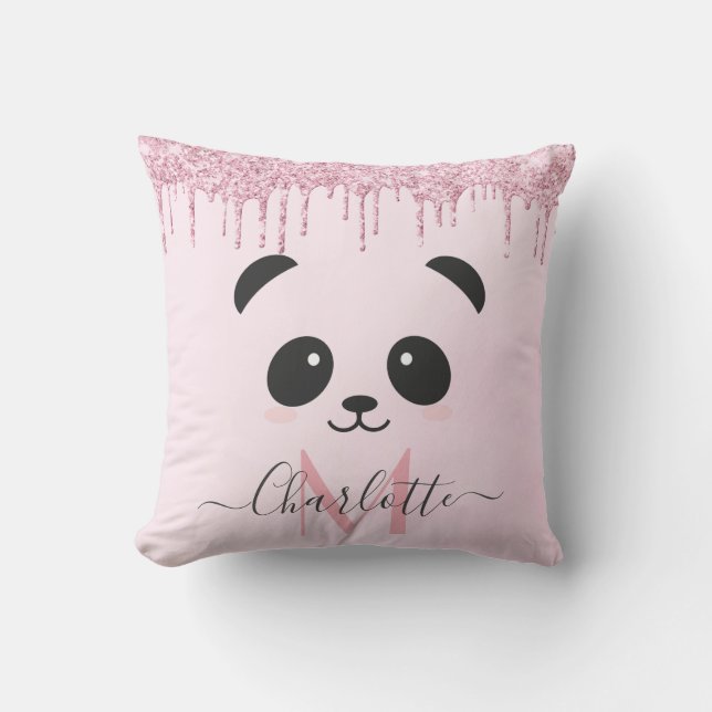 Pink rose gold glitter panda face cushion (Front)