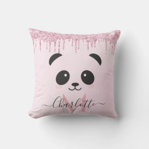 Pink rose gold glitter panda face throw pillow