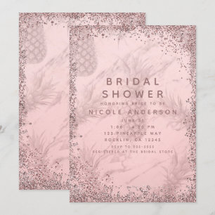 Pink Rose Gold Glitter Pineapple Bridal Shower Invitation