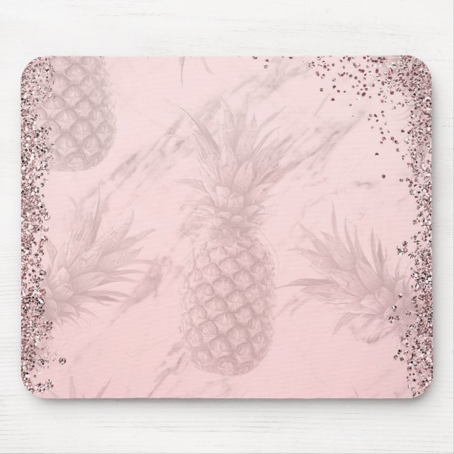 Pink Rose Gold Glitter Pineapple Tropical Chic Mouse Mat (Front)