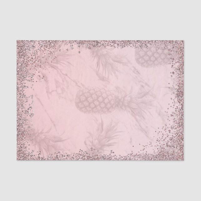 Pink Rose Gold Glitter Pineapple Tropical Party Tissue Paper (Front)