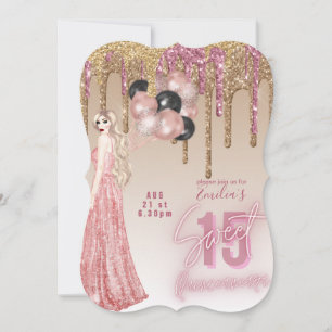Pink Rose Gold Glitter Quinceanera Invitation