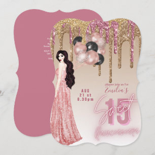 Pink Rose Gold Glitter Quinceanera Invitation