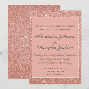 Pink Rose Gold Glitter Rehearsal Dinner Invitation