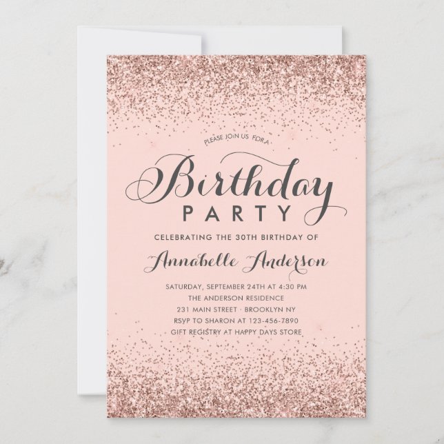 Pink Rose Gold Glitter Sparkle Any Age Birthday Invitation (Front)