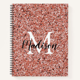 Pink Rose Gold Glitter Sparkle Chic Monogram Name Notebook