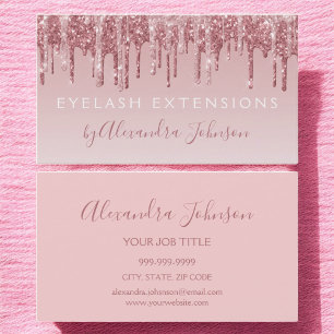 Pink Rose Gold Glitter Sparkle Eyelash Extensions Business Card