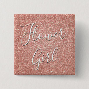 Pink Rose Gold Glitter & Sparkle Flower Girl 15 Cm Square Badge