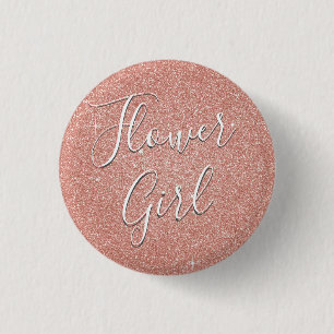 Pink Rose Gold Glitter & Sparkle Flower Girl 3 Cm Round Badge