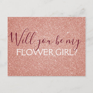 Pink Rose Gold Glitter & Sparkle Flower Girl Invitation Postcard
