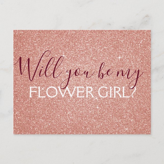 Pink Rose Gold Glitter & Sparkle Flower Girl Invitation Postcard (Front)