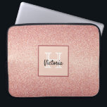 Pink rose gold glitter sparkle glam monogram laptop sleeve<br><div class="desc">Girly and elegant. A rose gold gradient faux glitter pattern. Personalise and add your name. A frame with space for your name and monogram letter.   White and black letters.  Glam for girls ,  teen girls and women.</div>