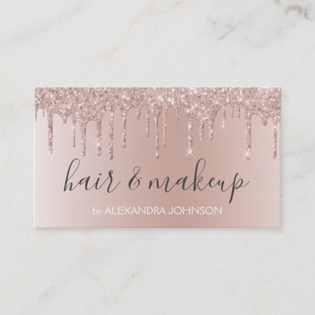 Pink Rose Gold Glitter Sparkle Hair Makeup Business Card (Front)