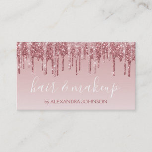 Pink Rose Gold Glitter Sparkle Hair Makeup Business Card