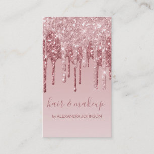 Pink Rose Gold Glitter Sparkle Hair Makeup Business Card