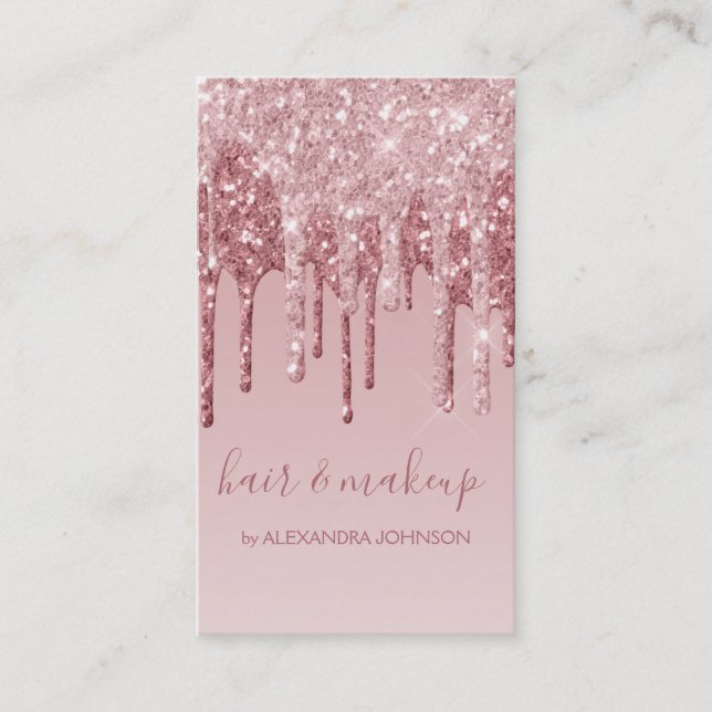 Pink Rose Gold Glitter Sparkle Hair Makeup Business Card (Front)