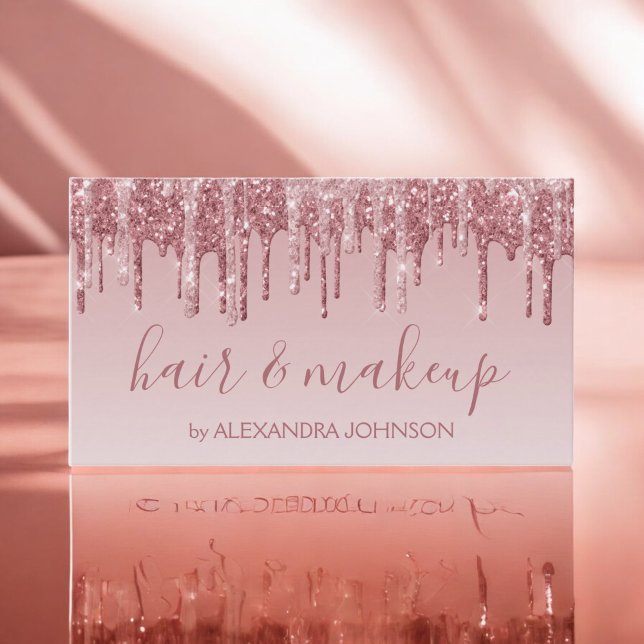 Pink Rose Gold Glitter Sparkle Hair Makeup Business Card (Creator Uploaded)