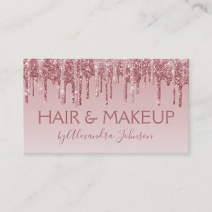 Pink Rose Gold Glitter Sparkle Hair Makeup Business Card