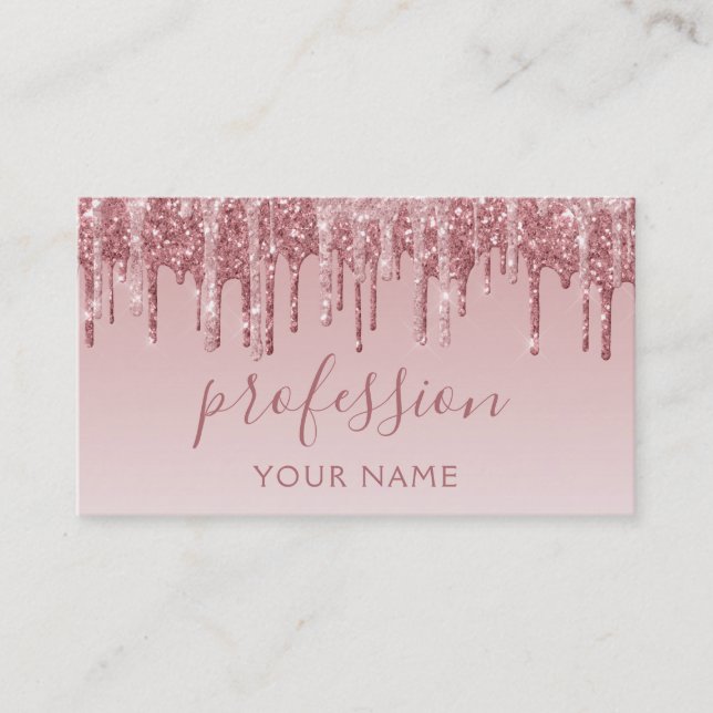 Pink Rose Gold Glitter Sparkle Hair Makeup Business Card (Front)