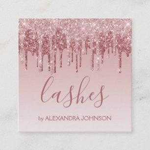 Pink Rose Gold Glitter Sparkle Lashes Square Business Card