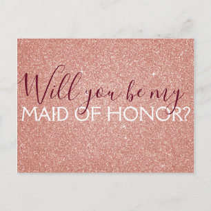 Pink Rose Gold Glitter & Sparkle Maid of Honour Invitation Postcard