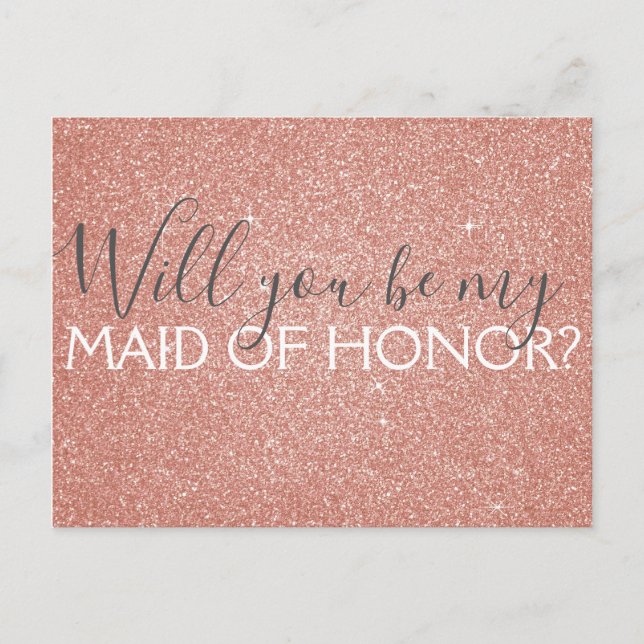 Pink Rose Gold Glitter & Sparkle Maid of Honour Invitation Postcard (Front)