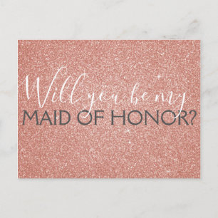 Pink Rose Gold Glitter & Sparkle Maid of Honour Invitation Postcard