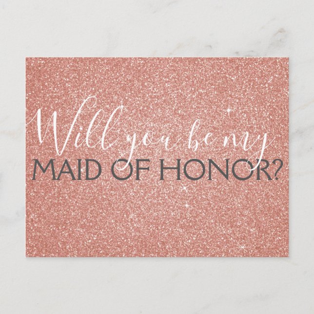 Pink Rose Gold Glitter & Sparkle Maid of Honour Invitation Postcard (Front)