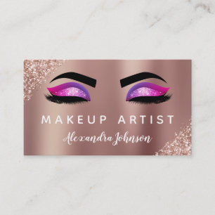 Pink Rose Gold Glitter Sparkle Makeup Artist Business Card