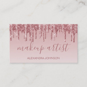 Pink Rose Gold Glitter Sparkle Makeup Artist Business Card