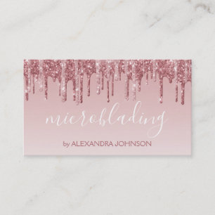 Pink Rose Gold Glitter Sparkle Microblading Business Card