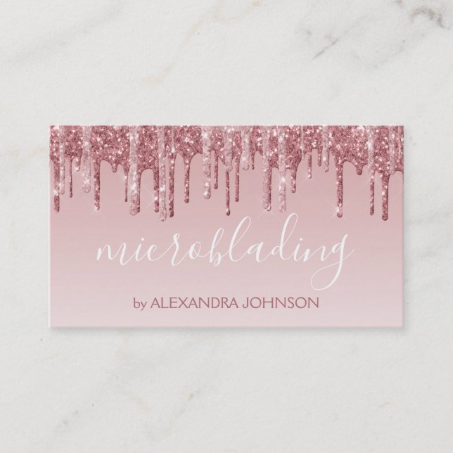 Pink Rose Gold Glitter Sparkle Microblading Business Card (Front)