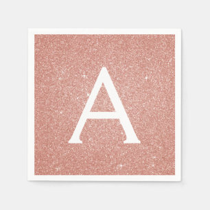 Pink Rose Gold Glitter & Sparkle Monogram Birthday Napkin