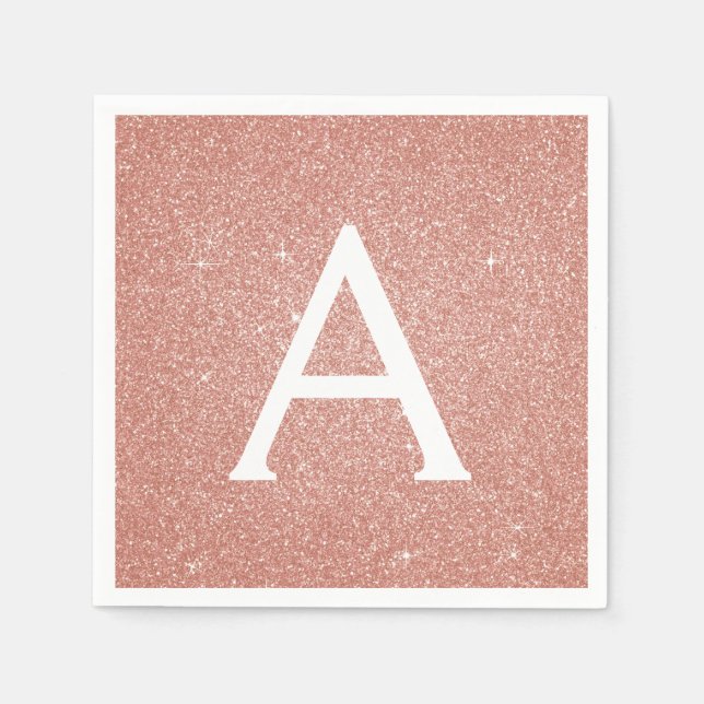 Pink Rose Gold Glitter & Sparkle Monogram Birthday Napkin (Front)