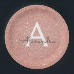 Pink Rose Gold Glitter & Sparkle Monogram Birthday Paper Plate<br><div class="desc">Pink Rose Gold Faux Glitter and Sparkle Elegant Birthday or Bachelorette Party Plates. These Wedding,  Bridal Shower or Birthday Party Plates can be customised to include your initial and first name. Please contact the designer for customised matching items.</div>