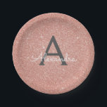Pink Rose Gold Glitter & Sparkle Monogram Birthday Paper Plate<br><div class="desc">Pink Rose Gold and Grey Faux Glitter and Sparkle Elegant Sweet 16 Birthday,  Wedding or Bachelorette Party Plates. These Wedding,  Bridal Shower or Birthday Party Plates can be customised to include your initial and first name. Please contact the designer for customised matching items.</div>