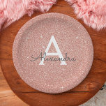 Pink Rose Gold Glitter & Sparkle Monogram Birthday Paper Plate<br><div class="desc">Pink Rose Gold Faux Glitter and Sparkle Elegant Birthday or Bachelorette Party Plates. These Wedding,  Bridal Shower or Birthday Party Plates can be customised to include your initial and first name. Please contact the designer for customised matching items.</div>