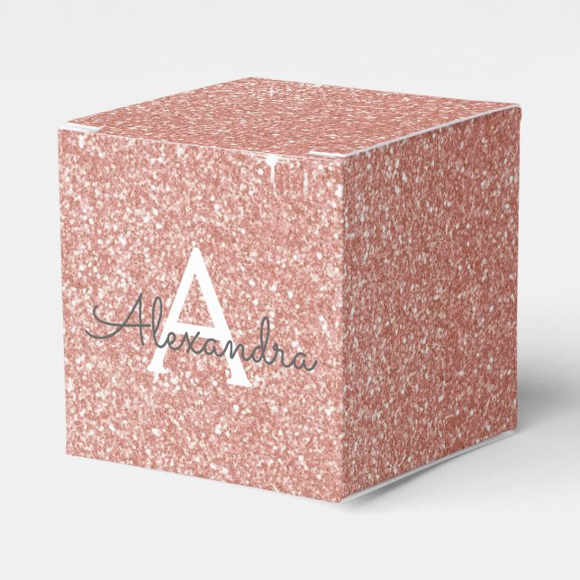 Pink Rose Gold Glitter & Sparkle Monogram Favour Box (Front Side)